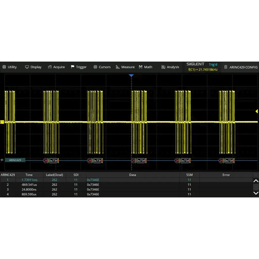 Software di trigger/decodifica Siglent SDS5000HD-ARINC ARINC429