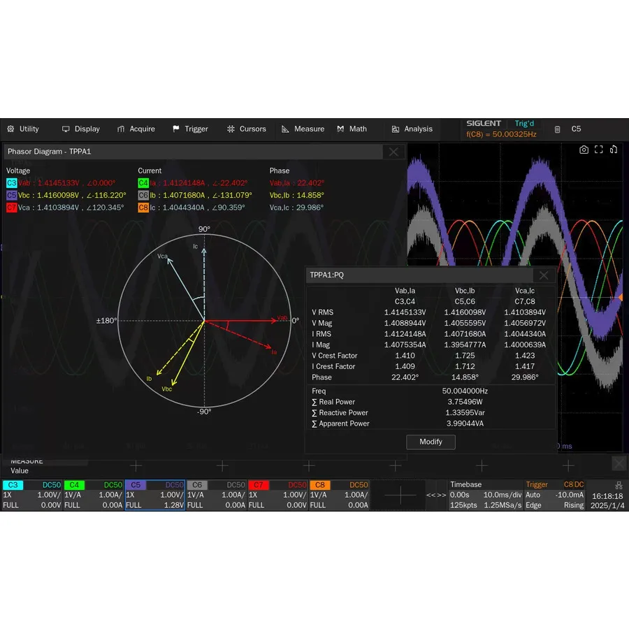 Software di analisi della potenza trifase Siglent SDS5000HD-PA3
