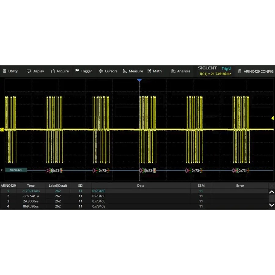 Software di decodifica Siglent SDS5000L-ARINC ARINC 429